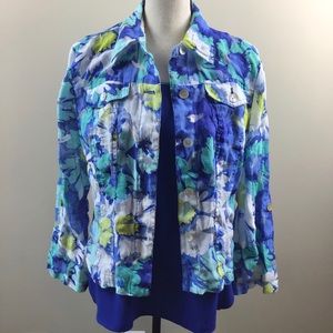 Ruby Rd blue green & white burnout jacket sz 12